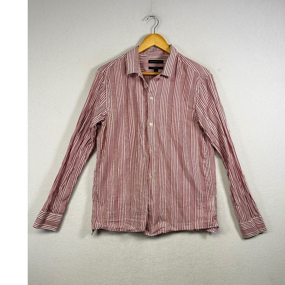 Nautical Banana Republic Button Down Shirt Mens Medium Striped Untucked Slim Fit